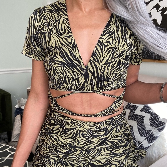 Fashion Nova Dresses & Skirts - Fashion Nova Sascha Olive Animal Print Skirt Set